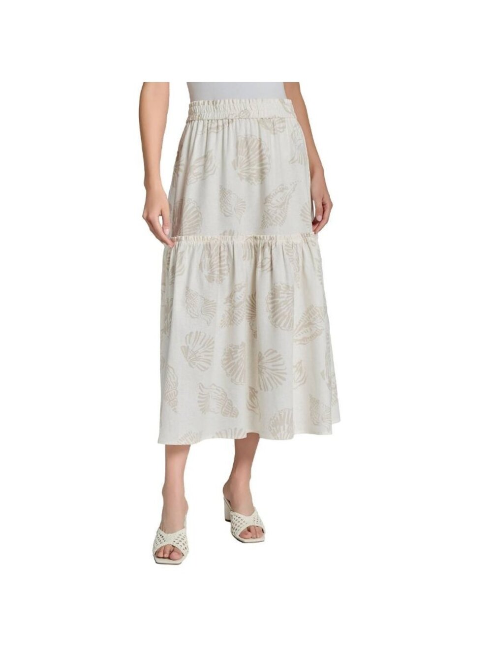Jones New York Women's Printed Tiered Maxi Skirt Ivory Size S MSRP $90